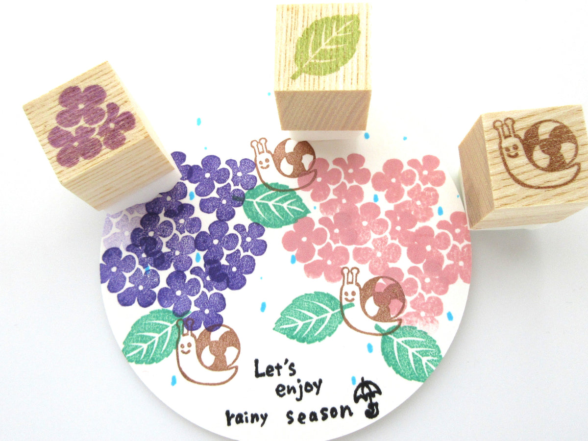 Hydrangea Rubber Stamp Kit - 3 Piece Flower, Leaf & Snail Stamps with ...