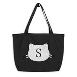 Cat tote bag, Initial tote bag, Cat initial tote