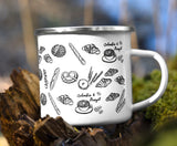 Bread lover mug, Camping enamel mug, Retro design, Bakery shop, Cafe mug gift idea