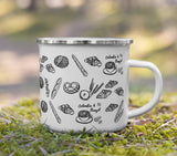 Bread lover mug, Camping enamel mug, Retro design, Bakery shop, Cafe mug gift idea