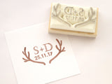 Antler wedding stamp (Initials with special date), Personalized stamps wedding, Japanese rubber stamp