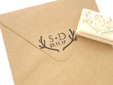 Antler wedding stamp (Initials with special date), Personalized stamps wedding, Japanese rubber stamp