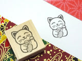 Manekineko cat, Japanese lucky cat rubber stamp, Cat rubber stamp, Japanese cat stamp, Japanese rubber stamps
