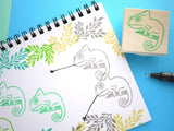 Chameleon rubber stamp, Lizard rubber stamp, Lizard lover stationery, Japanese rubber stamps