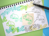 Chameleon rubber stamp, Lizard rubber stamp, Lizard lover stationery, Japanese rubber stamps