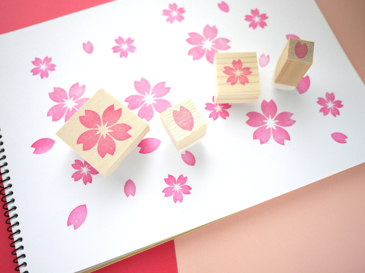 Cherry blossom and petal stamps (Big and Small), Cherry blossom stamp,  Flower stamp, Japanese rubber stamp