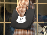 Cat tote bag, Initial tote bag, Cat initial tote