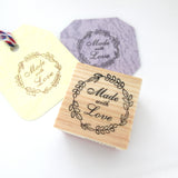 Made with Love Wreath Stamp | Wedding & Gift Tag Rubber Stamp