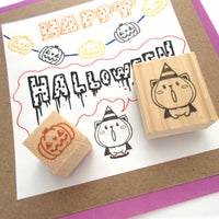 Halloween cat rubber stamp with Jack-o'-Lantern set of 2