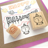 Halloween cat rubber stamp with Jack-o'-Lantern set of 2