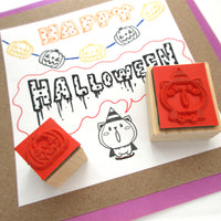 Halloween cat rubber stamp with Jack-o'-Lantern set of 2