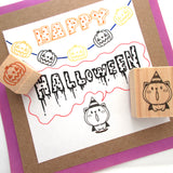 Halloween cat rubber stamp with Jack-o'-Lantern set of 2