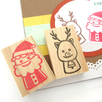 Christmas decoration Santa and reindeer stamps set of 2