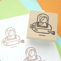 Spaceship teddy bear stamp