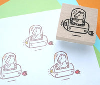 Spaceship teddy bear stamp