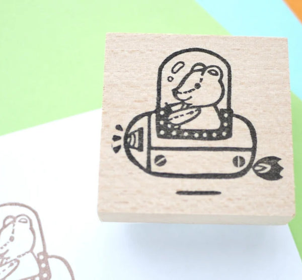 Spaceship teddy bear stamp