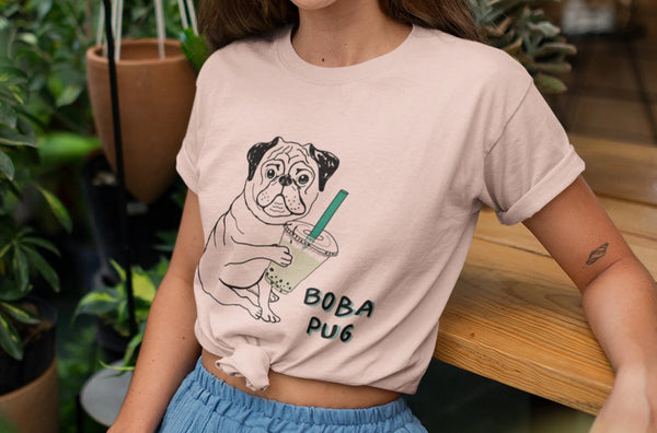 Boba pug T-Shirt, Tapioca pug, Cute pug T-shirt, Dog lover gift idea, Animal T-shirt