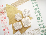 Snow crystals rubber stamp, Christmas decoration stamp, Winter invitation, Japanese rubber stamp, Handmade rubber stamp