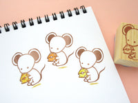 Mouse rubber stamp, Cute mouse, Japanese stationery, Mouse with cheese, Japanese rubber stamps