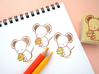 Mouse rubber stamp, Cute mouse, Japanese stationery, Mouse with cheese, Japanese rubber stamps