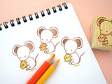 Mouse rubber stamp, Cute mouse, Japanese stationery, Mouse with cheese, Japanese rubber stamps