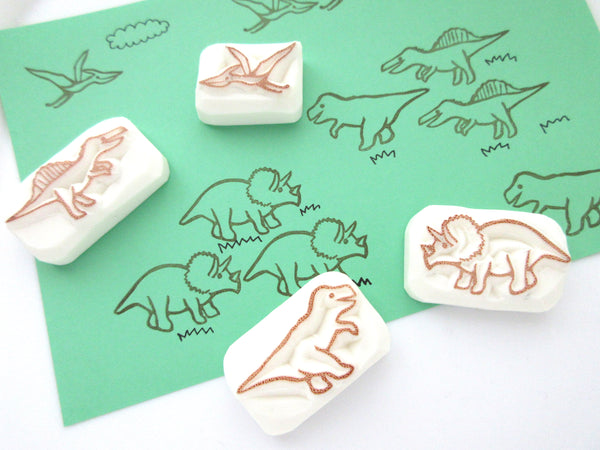 Dinosaur stamps set, Hobonichi rubber stamp, Card decoration stamp, Japanese rubber stamps
