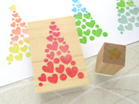 Christmas tree stamp, Christmas rubber stamp, Lots of hearts Christmas tree, Japanese rubber stamps