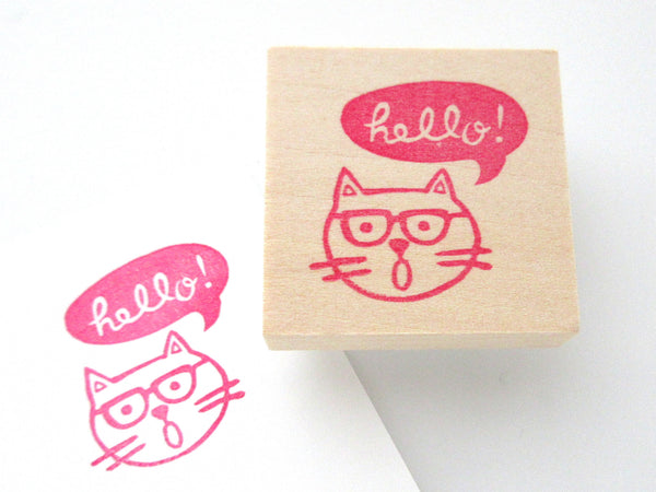 Cat rubber stamp saying hello!, Cat lover rubber stamp, Japanese rubber stamp
