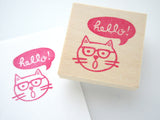 Cat rubber stamp saying hello!, Cat lover rubber stamp, Japanese rubber stamp