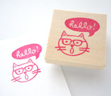 Cat rubber stamp saying hello!, Cat lover rubber stamp, Japanese rubber stamp