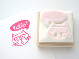 Cat rubber stamp saying hello!, Cat lover rubber stamp, Japanese rubber stamp