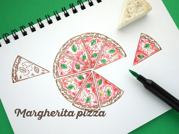 Pizza rubber stamp,  Unique handmade stamp, Junk food decoration, Japanese rubber stamps