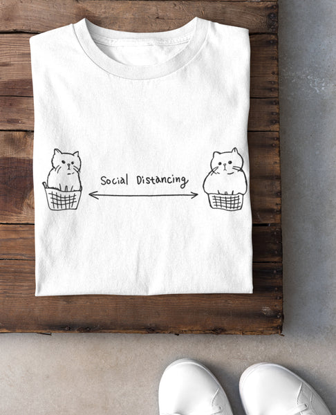 Social distancing, Cat T-shirt, Kawaii cat, Original cat design