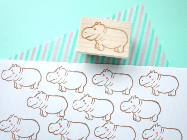 Hippopotamus stamp, Animal rubber stamp, Japanese rubber stamp, Cute rubber stamp, Baby shower invitation
