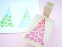 Christmas tree stamp, Christmas rubber stamp, Lots of hearts Christmas tree, Japanese rubber stamps