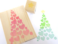 Christmas tree stamp, Christmas rubber stamp, Lots of hearts Christmas tree, Japanese rubber stamps