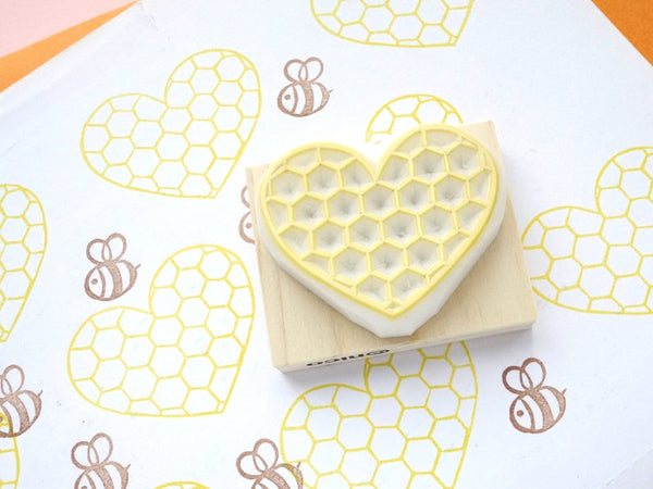 Honeycomb rubber stamp, Bee rubber stamps, Baby shower invitation, Heart honeycomb, Handmade rubber stamp