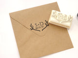 Antler wedding stamp (Initials with special date), Personalized stamps wedding, Japanese rubber stamp