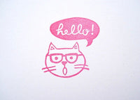 Cat rubber stamp saying hello!, Cat lover rubber stamp, Japanese rubber stamp