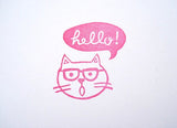 Cat rubber stamp saying hello!, Cat lover rubber stamp, Japanese rubber stamp