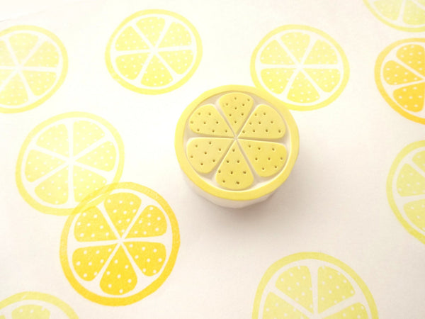 Lemon rubber stamp, Fresh sliced lemon, Yellow fruit decoration, Japanese rubber stamps