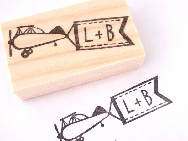 Initial airplane stamp, Wedding rubber stamp, Personalized stamp