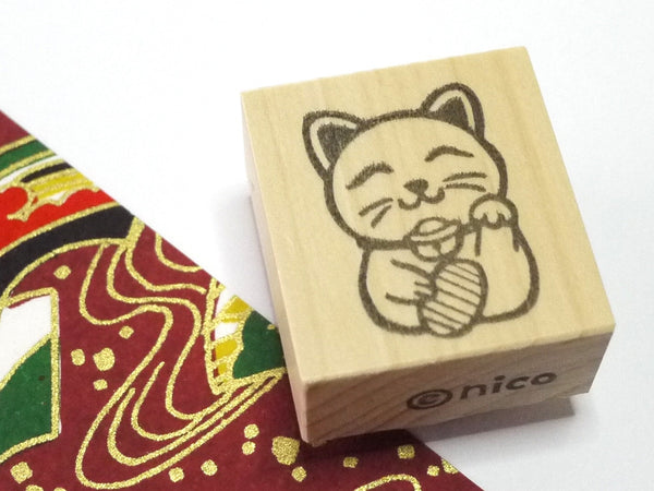 Manekineko cat, Japanese lucky cat rubber stamp, Cat rubber stamp, Japanese cat stamp, Japanese rubber stamps