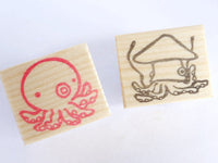 Octopus stamp, Kawaii stationery, Squid stamp, Cute rubber stamp, Unique handmade stamp, Japanese rubber stamps