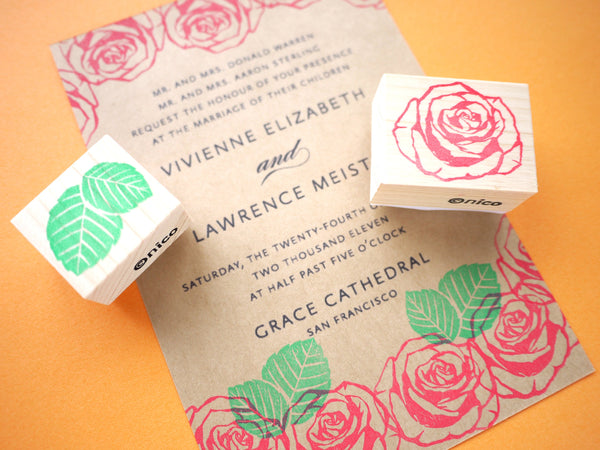 Rose rubber stamp, Flower wedding decoration, Real rose invitation, Japanese rubber stamps