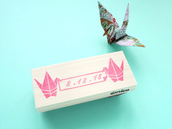 Origami crane custom stamp, Japanese stamp, Personalized stamp wedding