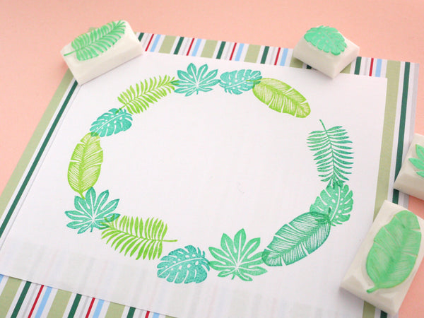 green leaves rubber stamp