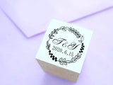 Botanical wreath wedding invitation stamp, Personalized stamp wedding