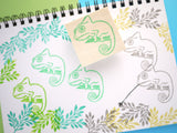 Chameleon rubber stamp, Lizard rubber stamp, Lizard lover stationery, Japanese rubber stamps