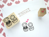 Japanese Kokeshi doll stamp, Wedding rubber stamp